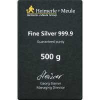 500 Gramm Silberbarren Heimerle & Meule gegossen | Neuware