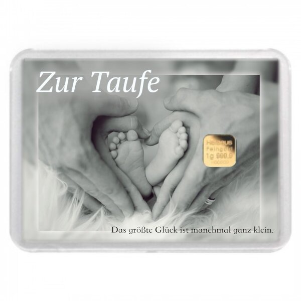 Geschenkbarren "Zur Taufe - Hände" 1 Gramm Gold