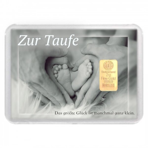 Geschenkbarren "Zur Taufe - Hände" 2 Gramm Gold