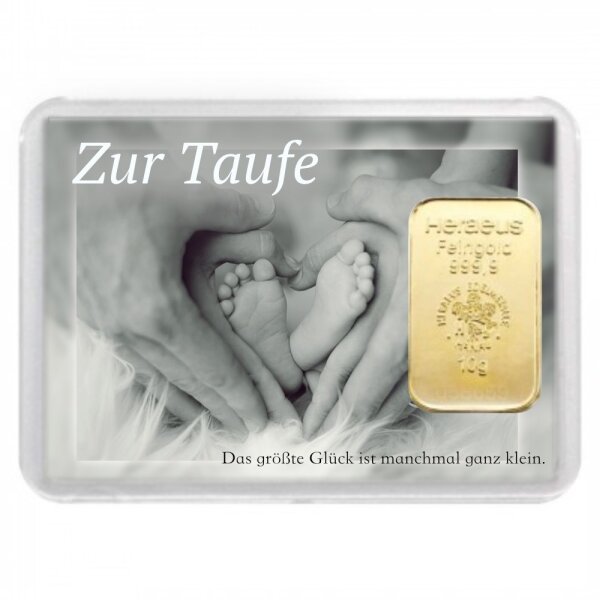 Geschenkbarren "Zur Taufe - Hände" 10 Gramm Gold