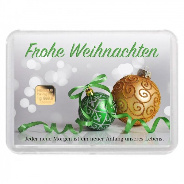 Geschenkbarren "Frohe Weihnachten - Kugeln" 1 Gramm Gold
