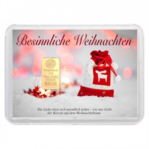 Geschenkbarren "Besinnliche Weihnachten - Säckchen" 2 Gramm Gold