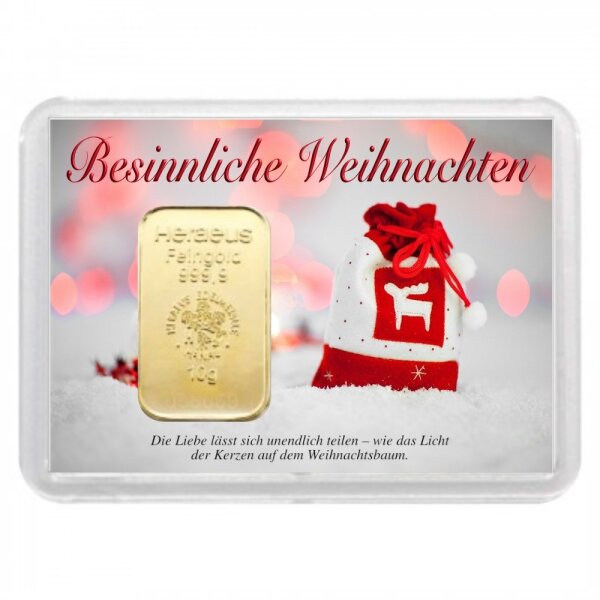 Geschenkbarren "Besinnliche Weihnachten - Säckchen" 10 Gramm Gold