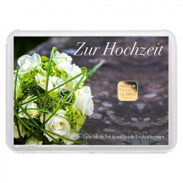 Geschenkbarren "Zur Hochzeit - Rosen" 1 Gramm Gold