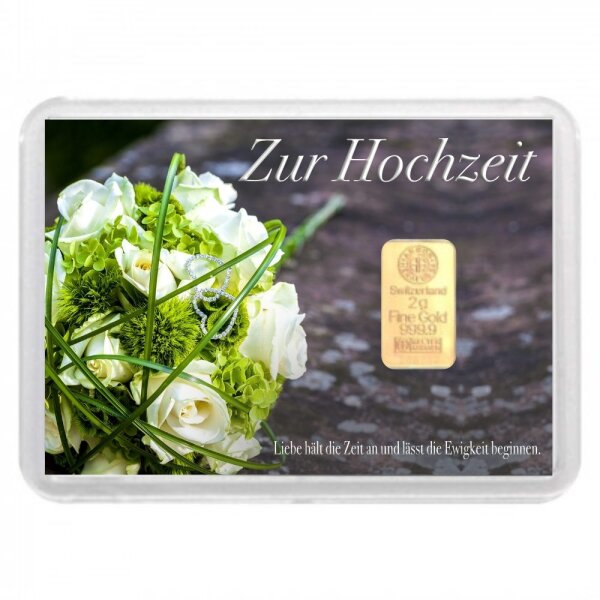 Geschenkbarren "Zur Hochzeit - Rosen" 2 Gramm Gold