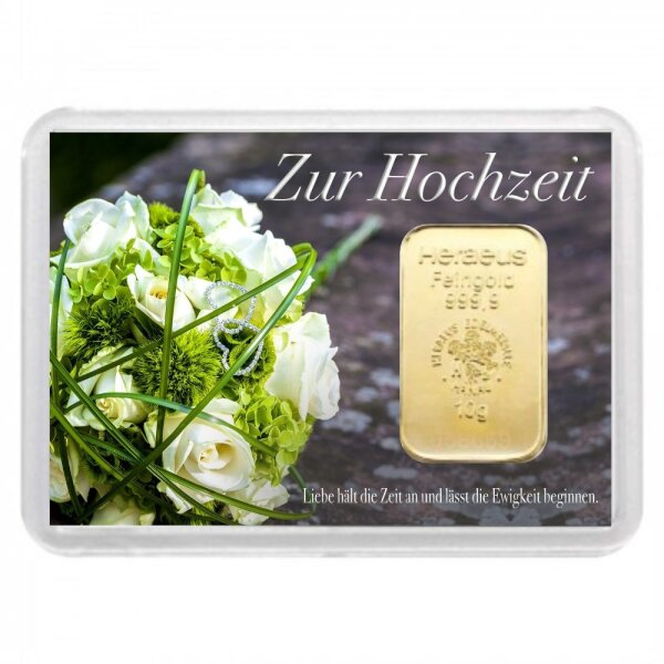 Geschenkbarren "Zur Hochzeit - Rosen" 10 Gramm Gold