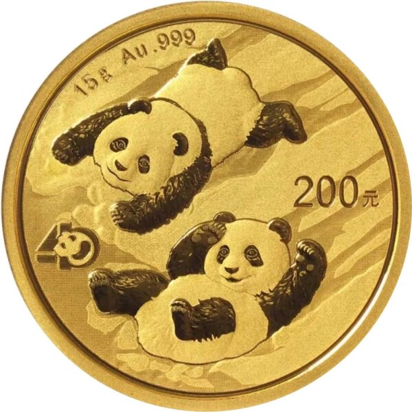 China Panda 2022 15 Gramm Gold - 40 Jahre Jubiläum - Original-Folie