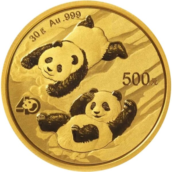 China Panda 2022 30 Gramm Gold - 40 Jahre Jubiläum - Original-Folie