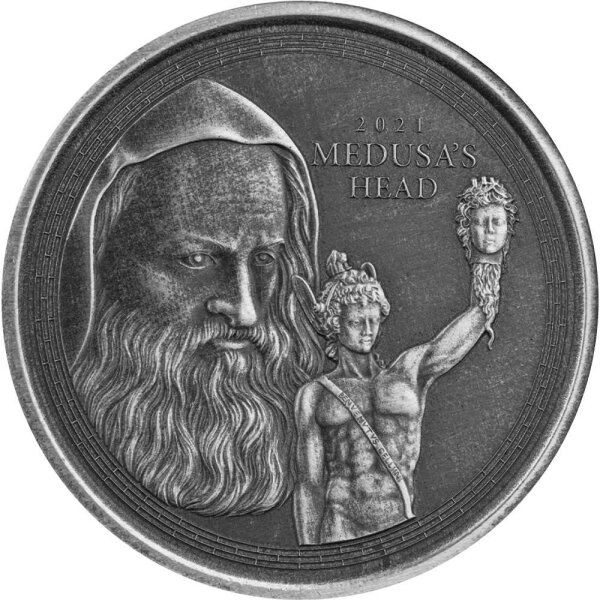 Gibraltar Perseus Kopf der Medusa 2021 1 oz Silber | Antik Finish