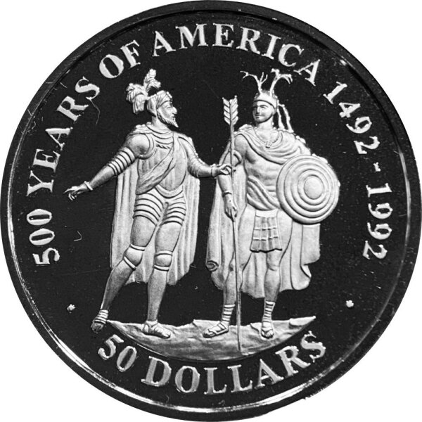 Cook Islands 50 Dollars 1990 Hernan Cortesbund Aztekenherrscher Montezuma - Silber PP