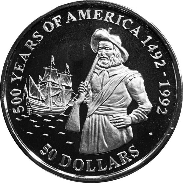 Cook Islands 50 Dollars 1990 Seefahrer Henry Hudson - Silber PP