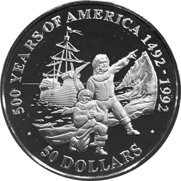 Cook Islands 50 Dollars 1991 - Pilger mit der Mayflower - Silber PP
