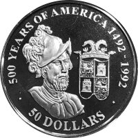 Cook Islands 50 Dollars 1991 - Francisco Pizarro - Silber PP