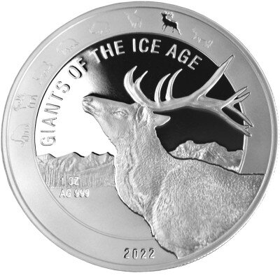 Ghana Giganten der Eiszeit 7. Ausgabe 2022 Rentier 1 oz Silber