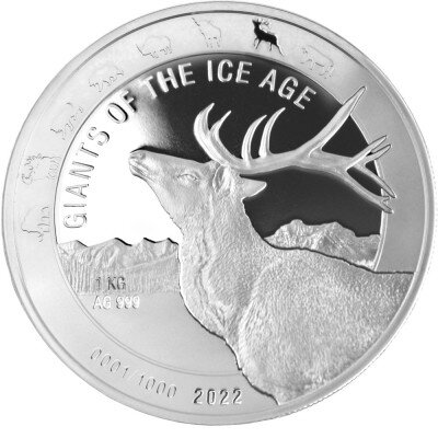 Ghana Giganten der Eiszeit 7. Ausgabe 2022 Rentier 1000 Gramm Silber