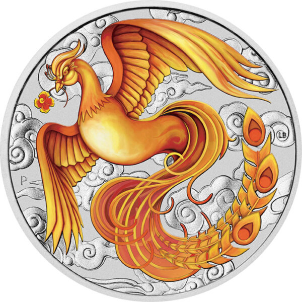 Australien Drachenserie 2022 Phönix 1 oz Silber - Coloriert Rot/Gold | Chinesische Mythen und Legenden