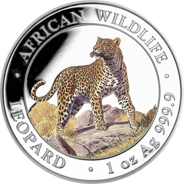Somalia African Wildlife Leopard 2022 - coloriert 1 oz Silber