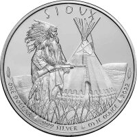 Round USA Sioux Indian Chief Guardian 2022 1 oz Silber