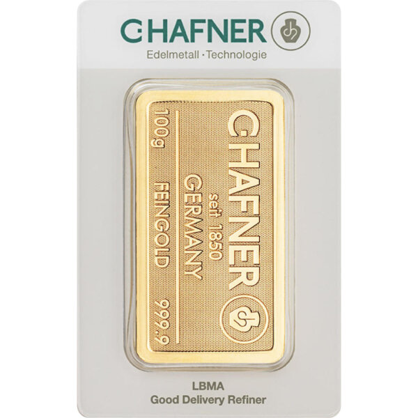 100 Gramm Goldbarren C. Hafner geprägt | Neuware LBMA