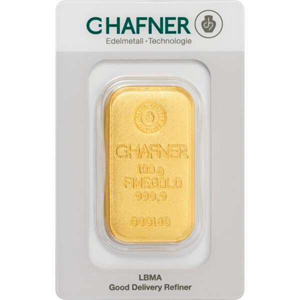 100 Gramm Goldbarren C. Hafner gegossen | Neuware LBMA