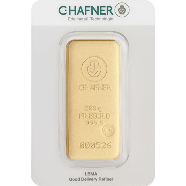 500 Gramm Goldbarren C. Hafner gegossen | Neuware LBMA