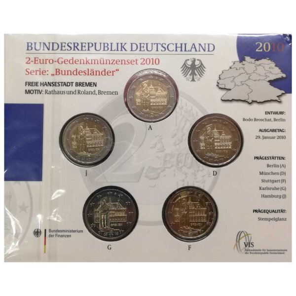 Deutschland 2 Euro Set - Stempelglanz 2010 - Bremen