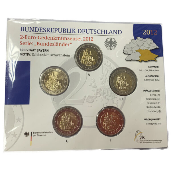Deutschland 2 Euro Set - Stempelglanz 2012 - Bayern