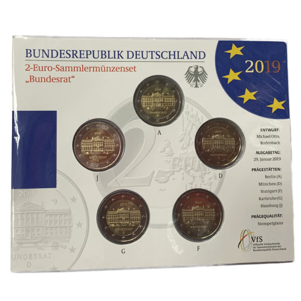 Deutschland 2 Euro Set - Stempelglanz 2019 - Bundesrat