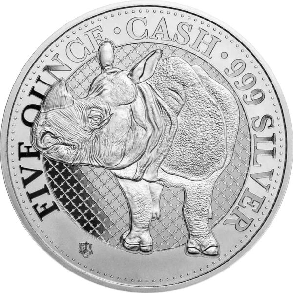 Saint Helena India Wildlife 2022 Rhino 5 oz Silber