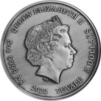 Tuvalu Olympische Götter 5. Ausgabe Athena 2022 5 oz Silber Antik Finish