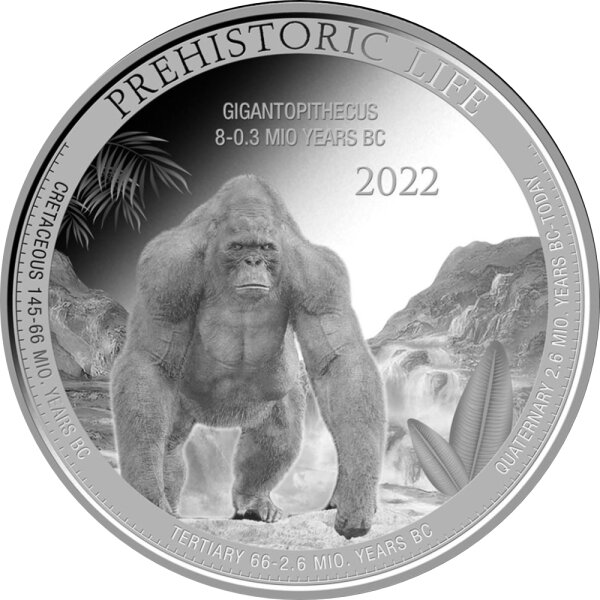 Kongo Prehistorical Life 7. Ausgabe 2022 Gigantopithecus 1 oz Silber