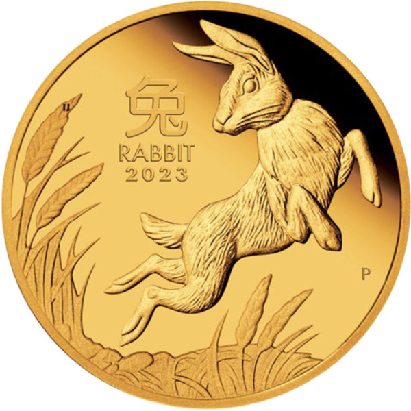 Australien Lunar III 2023 Jahr des Hasen 1/10 oz Gold | Polierte Platte