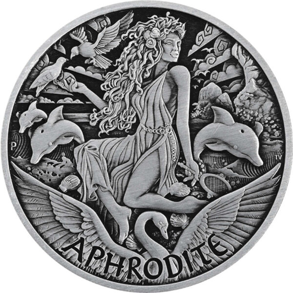 Tuvalu Olympische Götter 6. Ausgabe Aphrodite 2022 1 oz Silber Antik Finish