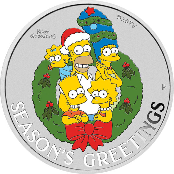 Tuvalu Die Simpsons - 2022 Season´s Greetings 1 oz Silber coloriert