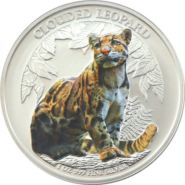 Cambodia Wildlife Series 1. Ausgabe 2023 Nebelparder 1 oz Silber - Farbapplikation
