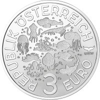 Österreich Leuchtende Meereswelten 3 Euro 2022 Blaugeringelter Krake