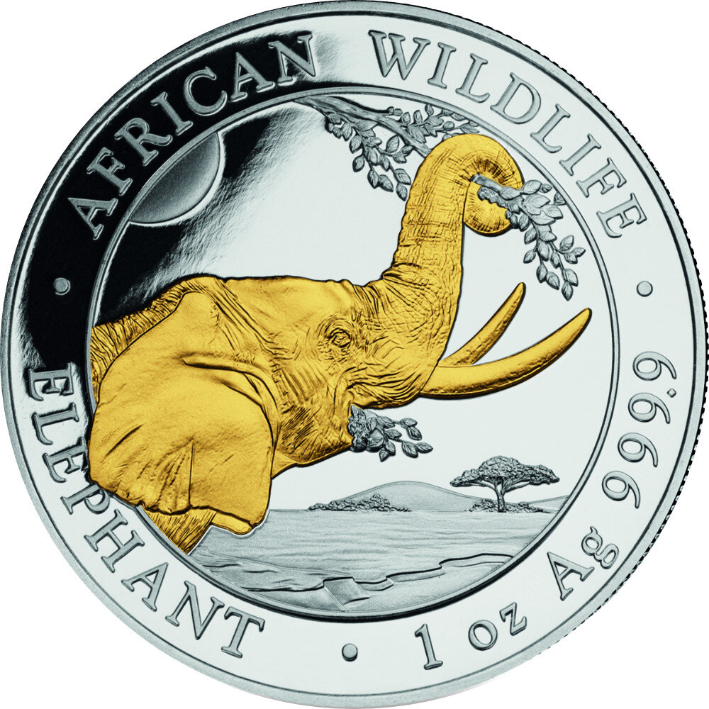 Somalia Elefant 2023 1 oz Silber - Teilvergoldet