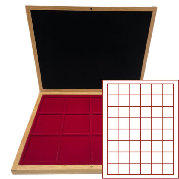 Münzkassette MERKUR Echtholz lackiert - rechteckig - 28x28 mm - 48 Felder - 2749