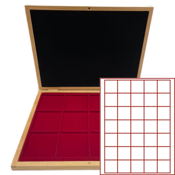Münzkassette MERKUR Echtholz lackiert - rechteckig - 36x36 mm - 35 Felder - 2735
