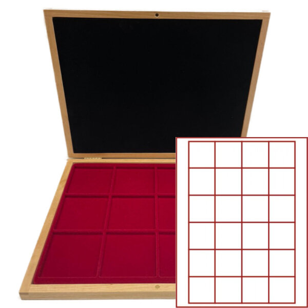Münzkassette MERKUR Echtholz lackiert - rechteckig - 42x42 mm - 24 Felder - 2724