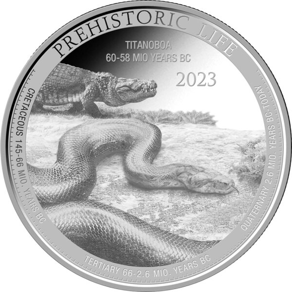 Kongo Prehistorical Life 10. Ausgabe 2023 Titanoboa 1 oz Silber