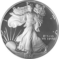 USA American Eagle 1991 1 oz Silber - Polierte Platte